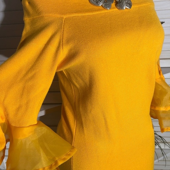CQbyCQ Yellow Knit Bodycon Off Shoulder Midi Dress Large - Picture 4 of 12